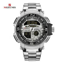 MIZUMS Men's Military Digital Watch Stainless Steel LED Waterproof Wristwatch