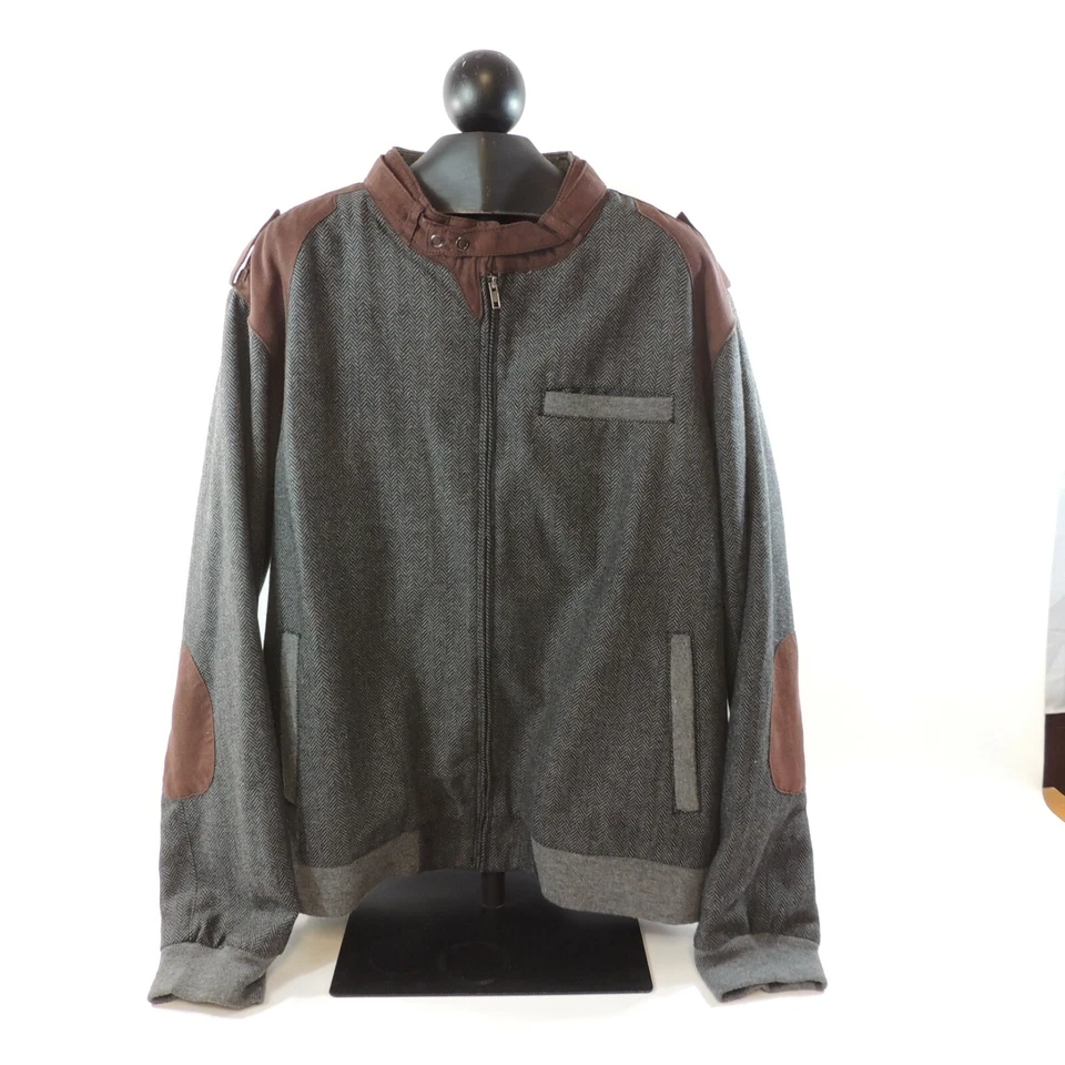 Slate & Stone Mens XXL Black Gray Tweed Houndstooth Jacket Burgundy Trim - Image 3 of 4