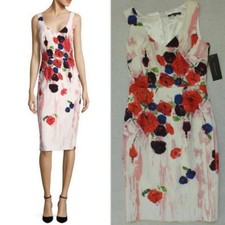 DAVID MEISTER 550 V-neck Floral Art Print Sleeveless lined Sheath Dress Size 4