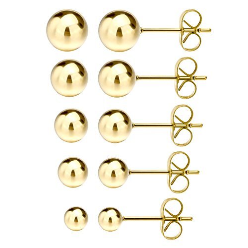 Ball Earrings 316L Surgical Steel Earrings Round Ball Stud #02. Gold, 2-6mm - Picture 1 of 7