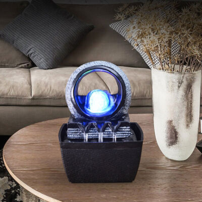 Desktop Mini Water Fountain Waterfall Table Decor LED Light Home Decor Fountains