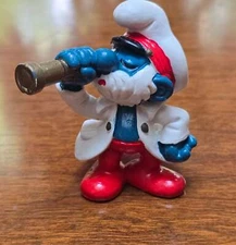 Smurfs 20141 Captain Papa Smurf Figure Vintage 1980s Navy Sailor Smurf Figurine