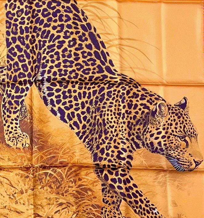 Unused w/box HERMES Carre 90 PANTHERA PARDUS leopard Silk Scarf