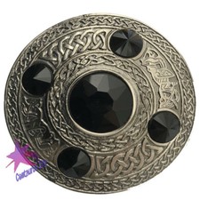 CC Scottish Antique Finish Celtic Kilt Fly Plaid Brooch 5 Stone 4" Kilt Brooches