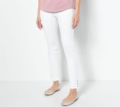 Denim & Co. Comfy Knit Air Reg Straight Crop Pant w/Side Slits White M  A601629