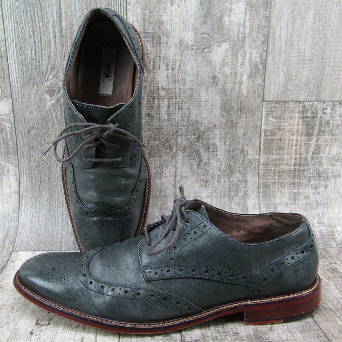 Joseph Abboud Mens Shoes Derby Oxford Gray Lace Wingtip 