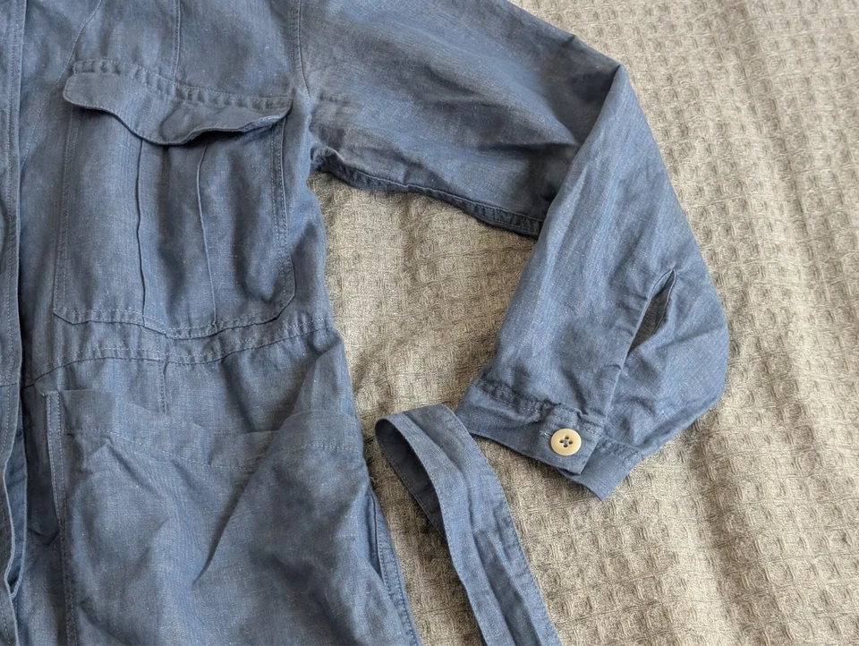 Alex Mill Jumpsuit Women Large Blue Cotton Linen Long Sleeve Button Up Coverall - Image 4 of 4