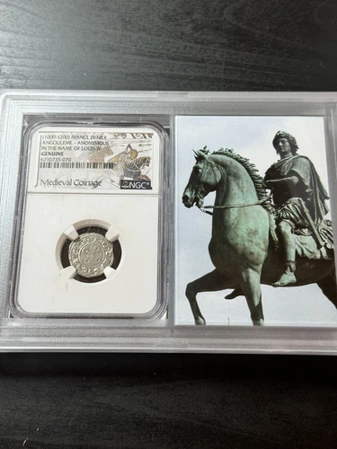1000-1200 FRANCE Angouleme Anonymous Louis IV Denier NGC Story Vault (Slab2457)