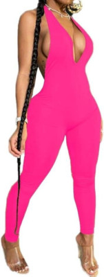 LuFeng Women's M Sexy Bodycon Halter Deep V Neck Backless Party Long Jumpsuits