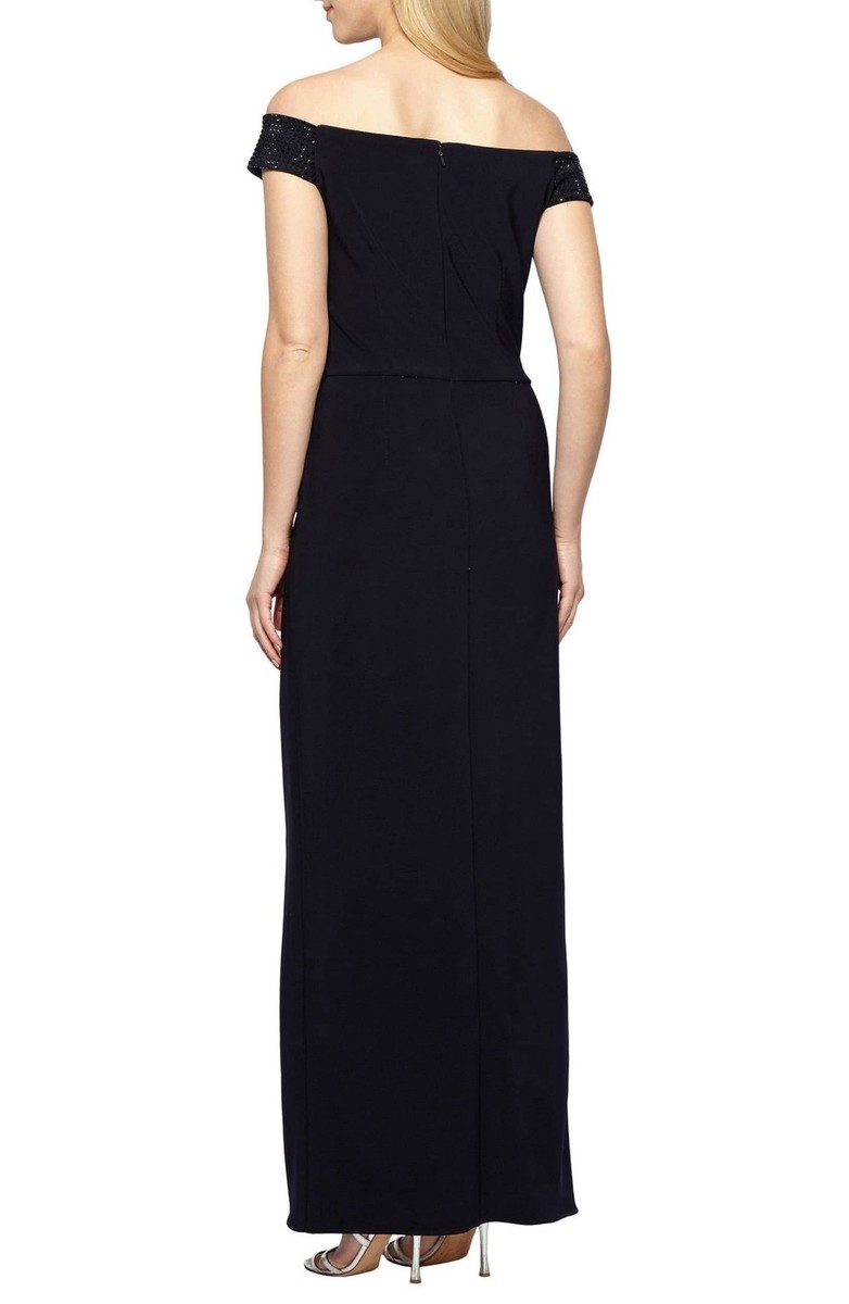 Robe De Soirée Alex Evenings Bleu Marine Avec Pierres - Taille 4, Manches 3/4, Neuf Avec étiquettes