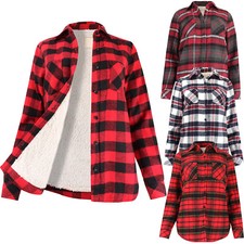 Women's Sherpa Fur Lined Flannel Plaid Button Up Shirt Junior Size