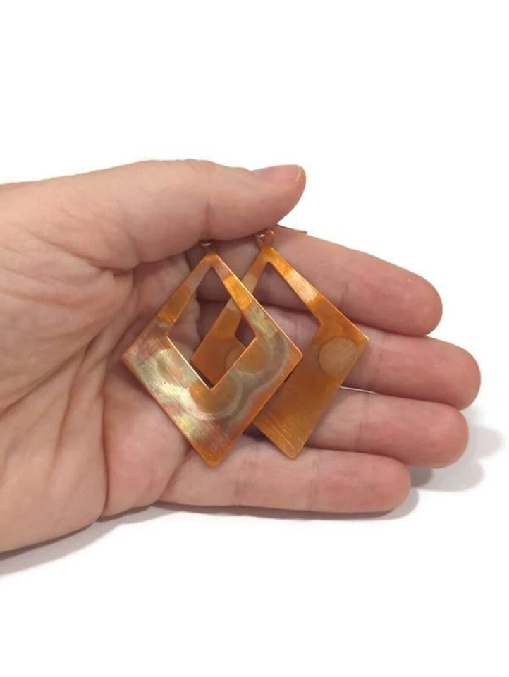 Flame Painted Copper Earrings, Handmade Artisan Earrings, Statement Earrings - Image 3 of 4