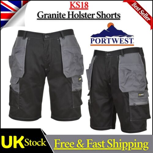 Portwest Granite Holster Shorts Elasticated Waist Triple Stitched Safety Work UK - Afbeelding 1 van 11