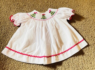 Smocked A Lot Christmas Dress Size 2T Christmas Tree Bows | eBay