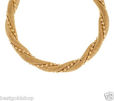 18'' Twisted Bead and Mesh Chain Necklace Gold Tone Stainless Steel QVC J290005