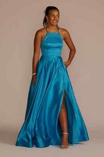 David s Bridal Bridesmaid Prom satin ball gown dress with halter