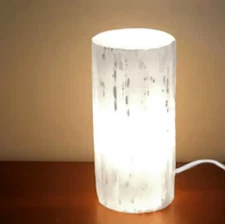 Selenite Tower Lamp " Large Crystal Cylinder Lamp White Natural Light & LED Cord