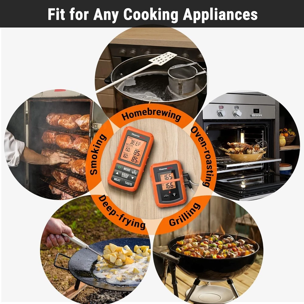 Wireless Meat Thermometer for Smoker BBQ Grill with 500FT Remote Range and Timer