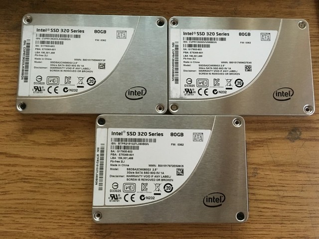 Lot Of 3 X Intel 3 Series Ssdsa2cw080g3 80gb 3gb S Sata 2 5 Solid State Ssd Solid State Drives