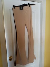 PrettyLittleThing Stone And Black Double Side Stripe Flared Trousers Size 8