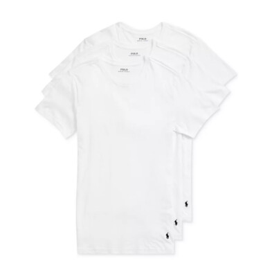 Polo Ralph Lauren Men's White Slim Fit Crew-Neck 3 Pack T Polo Ralph Lauren Men's White Slim Fit Crew-Neck 3 Pack T