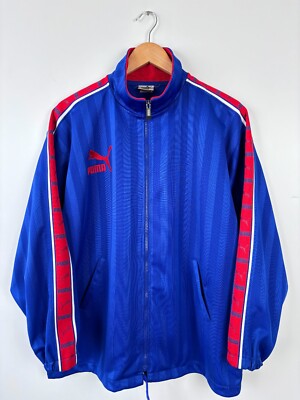 Vintage 80s Puma Track Zip Jacket Big Logo Windbreaker Blue Size ~XL