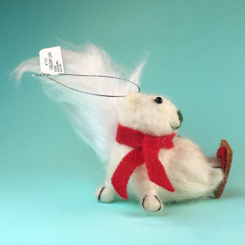 Felt White Squirrel Tumbled Skiing Macys Christmas Tree Ornament SKI
