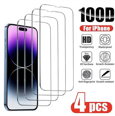 4PCS Gehärtetes Glas Displayschutzfolie für iPhone 11-16 Pro Max, Mini, Plus