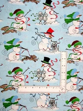 Snowman Dogs Christmas Fabric By Yard Silver Glitter Cotton by Fabric Traditions