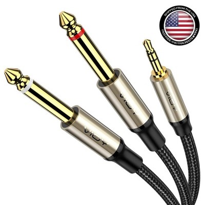 6 ft Braided 3.5mm to 6.35mm Y-Splitter Audio Cable - Bi-Directional Design