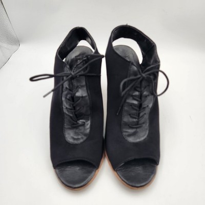 Steve Madden Margee Bootie Womens 8.5M Black Lace Up Peep Toe Heeled Ankle Boots