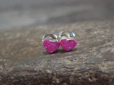 Native American Sterling Silver Pink Opal Heart Post Earrings - Neha