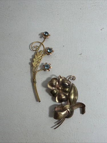 Lot of 2 Vintage Gold Filled GF Brooch Pin Costume Jewelry -0161
