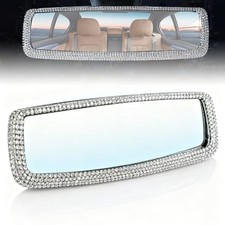 Bling Rhinestone Rearview Mirror, Car Interior Clip-on Rear View 1 PC Silver
