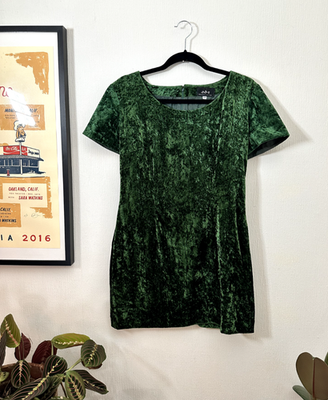 ABS by Allen Schwartz Mini Dress Crushed Velvet Green Short Sleeve | eBay