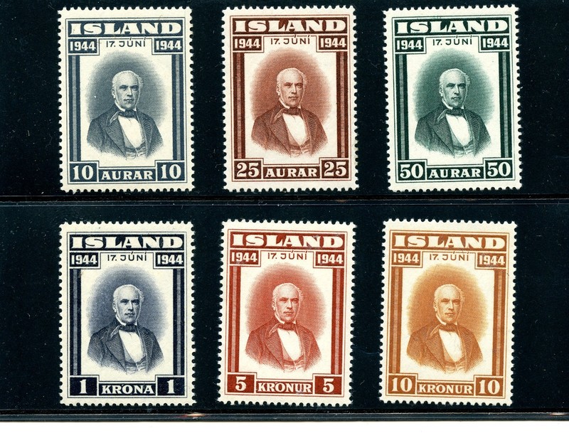 Iceland #240-245 (I214) Comp 1944 Sigurdsson, MNH, VF, CV$95.00