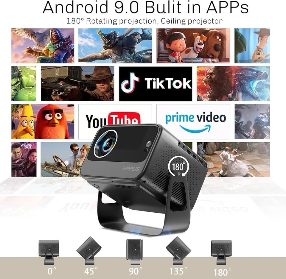 Camera App Projector Smart Projector with Wifi and Bluetooth,Built-In Apps Auto Focus ...