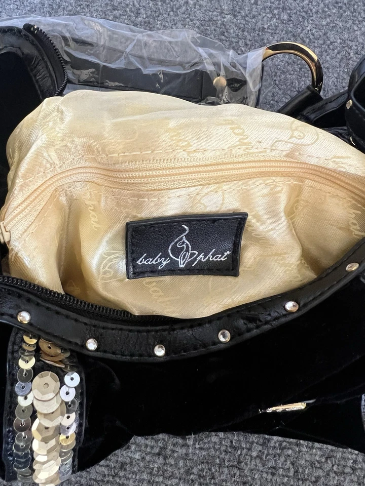 Baby Phat NWT Purse Y2K Black Velvet Velour Gold Sequin Bling Perfume Promo - Image 4 of 4