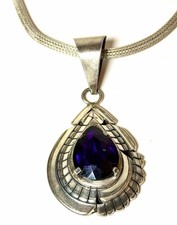 Estate Carl Quintana Artisan Sterling Silver Amethyst Pendant Necklace Signed