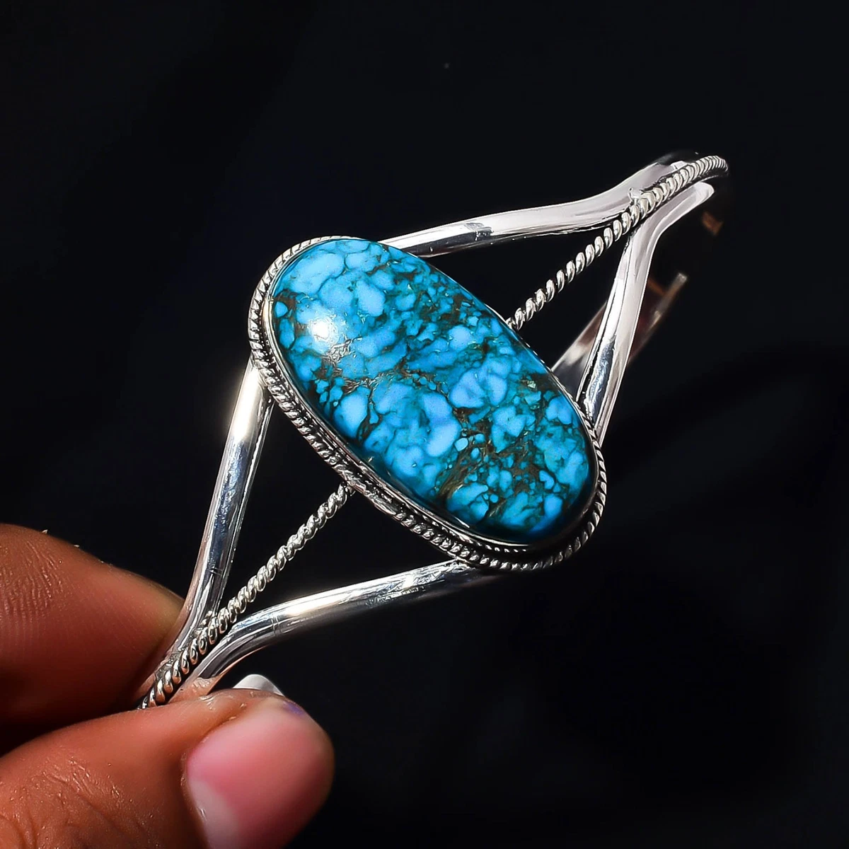 Turquoise Gemstone 925 Sterling Silver Handmade Bangle Jewelry Gift For Love