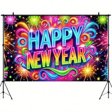 New Year Banner - Neon Happy New Year Backdrop - 71x43 Inch - Decorations for...