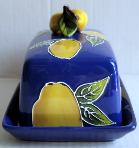 Blue Sky Clayworks Heather Goldminc Lemon 2pc Covered Ceramic Butter Dish New - Picture 4 of 9