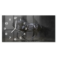 Glasuhr Moderne Glas-Wanduhr Im Querformat Schwarzes Pferd WeißE Zeiger 60X30 Cm