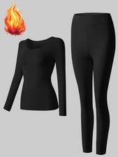 Women's Thin Thermal Underwear 2PCS Set-Long Johns Cold Weather Top Bottom
