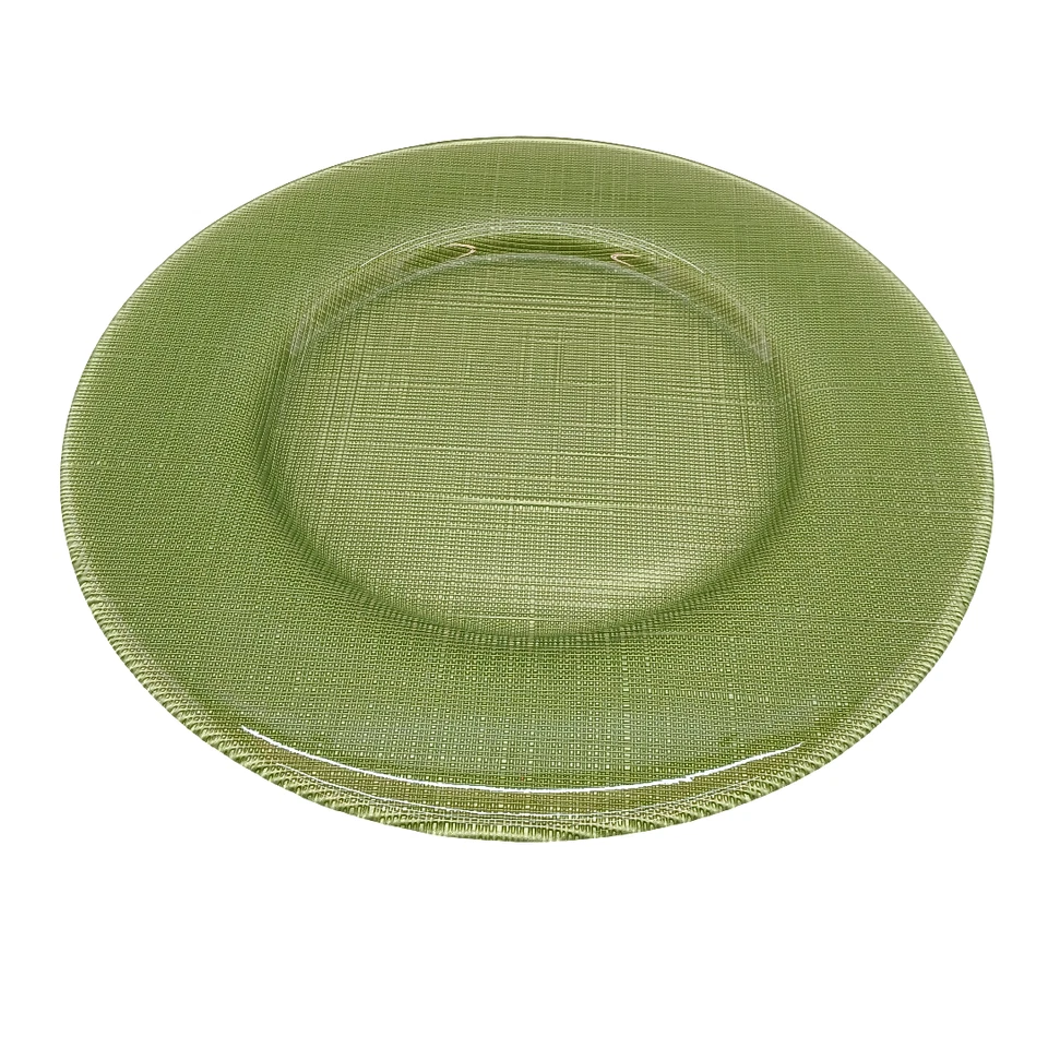 Пластина зарядного устройства Bormioli Rocco Inca зеленое стекло 13 дюймов декоративное плетение текстура Италия - Изображение 3 из 4