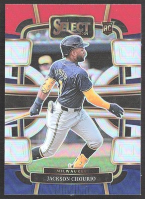 Jackson Chourio 2024 Panini Select Red and Blue Prizm RC #6 Milwaukee Brewers