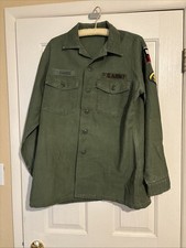 Vintage 1960s US Army OG-107 Utility Shirt Vietnam Cotton Sateen Size 16.5 X 34