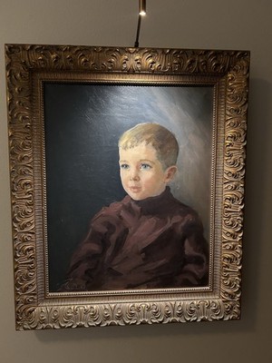  THE MONA LISA BOY  20x24  1960's Orignal & Rare Classic Oil Painting