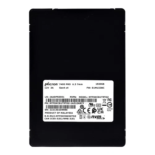 Drive 1.92TB SSD U.3 NVMe Gen4 Micron MTFDKCB1T9TDZ-1AZ1ZABYY DWPD 1