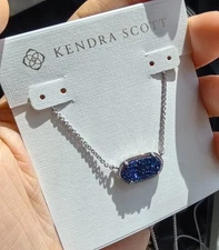 KENDRA SCOTT Elisa Necklace Silver -Blue Drusy With cloth bag 💖.